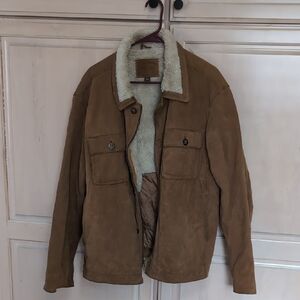 Sherpa-Lined Leather Jacket - Tan